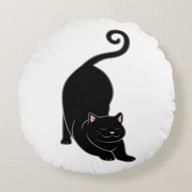 Sun Salutation Downward Black Kitty Cat Yoga Round Cushion (Front)
