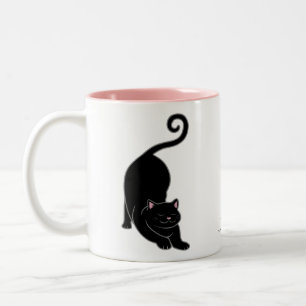 Sun salutation downward black kitty cat yoga Two-Tone coffee mug