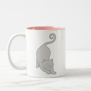 Sun salutation downward grey kitty cat yoga Two-Tone coffee mug