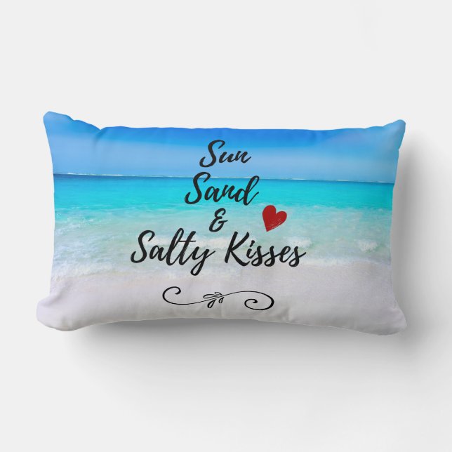 Sun Sand and Salty Kisses Tropical Beach Lumbar Cushion (Front)