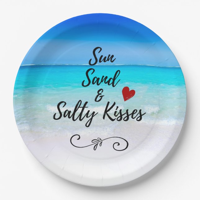 Sun Sand and Salty Kisses Tropical Beach Paper Plate (Front)