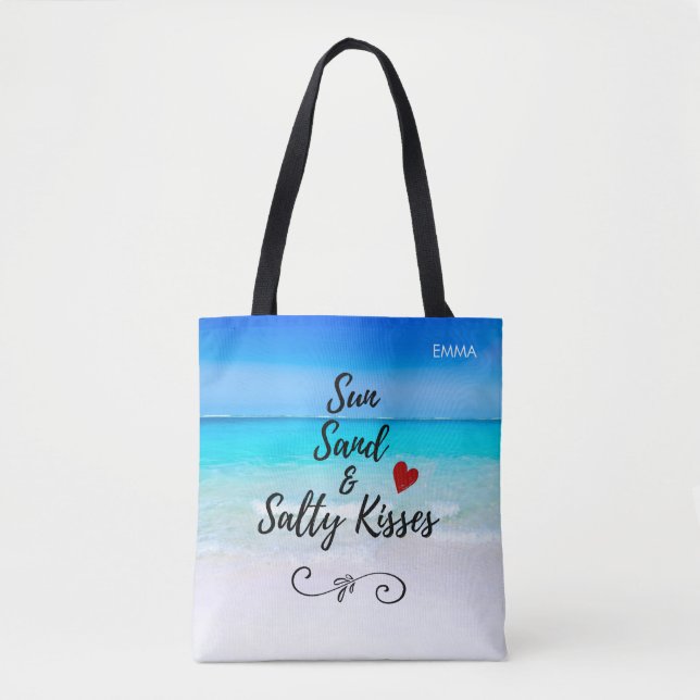 Sun Sand and Salty Kisses Tropical Beach Tote Bag (Front)