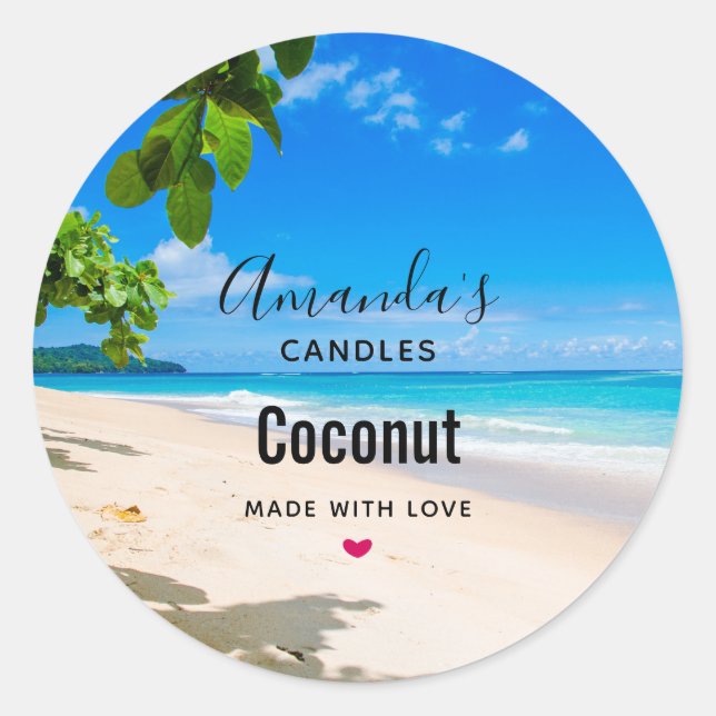Sun Sand and Surf Tropical Beach Candle Business Classic Round Sticker (Front)