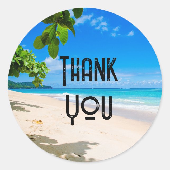 Sun Sand and Surf Tropical Beach Thank You Classic Round Sticker (Front)