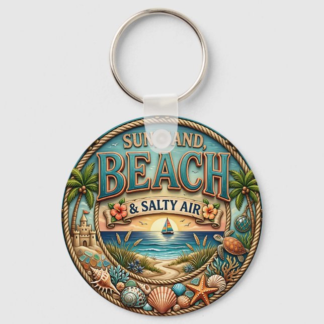 Sun, Sand Beach Key Ring (Front)