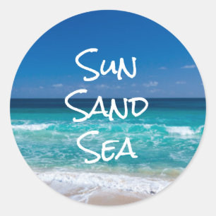 Sun Sand Sea Tropical Beach Turquoise Water Classic Round Sticker