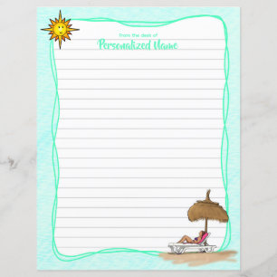 Sun, Sand, & Serenity Lined Paper Sheet
