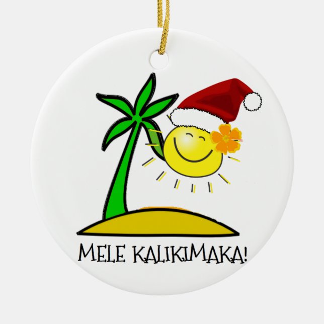 Sun Santa - Mele Kalikimaka Ceramic Tree Decoration (Front)