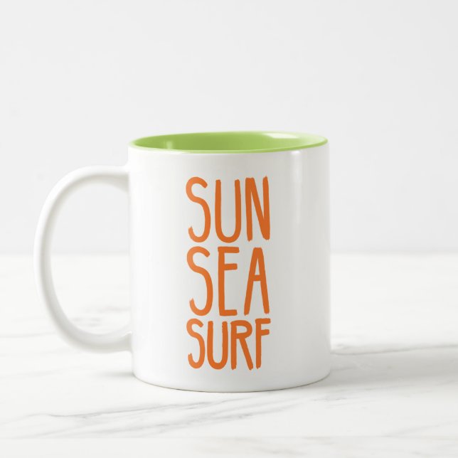Sun, Sea, And Surf ORANGE Two-Tone Coffee Mug (Left)