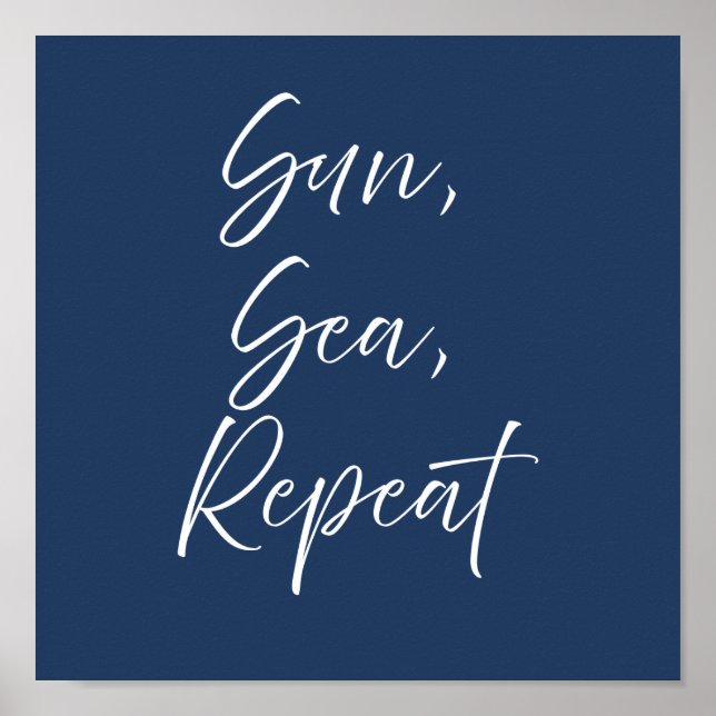 Sun Sea Repeat Navy Poster | Preppy Coastal (Front)