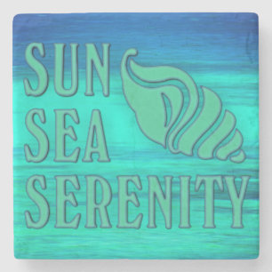 Sun Sea Serenity Tropical Seashell Beach Scene Stone Coaster
