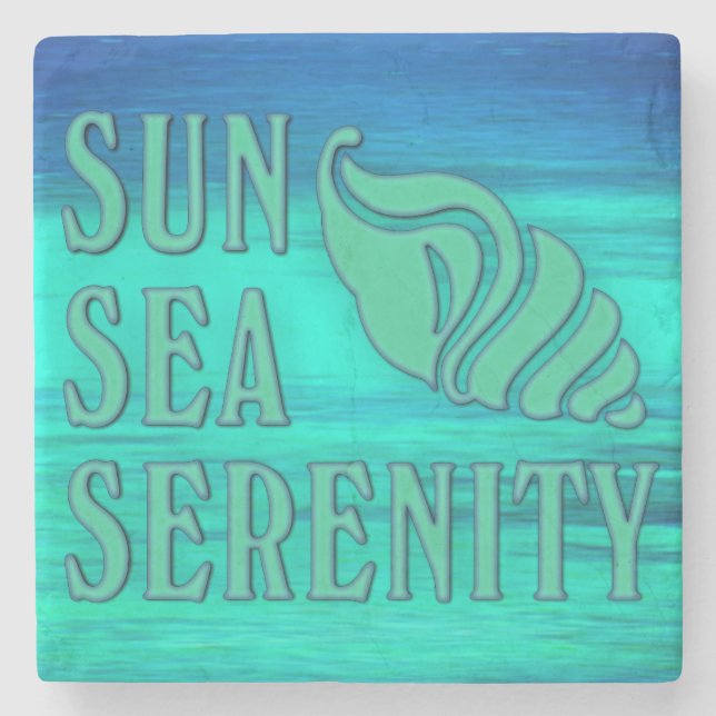 Sun Sea Serenity Tropical Seashell Beach Scene Stone Coaster (Front)