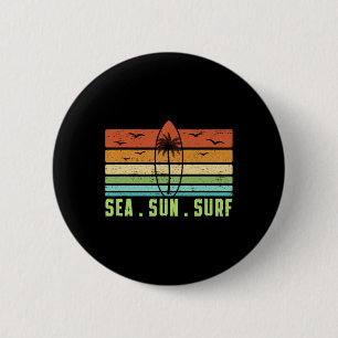 Sun Sea Surf Retro Beach Surfboard 70s Vintage Sur 6 Cm Round Badge