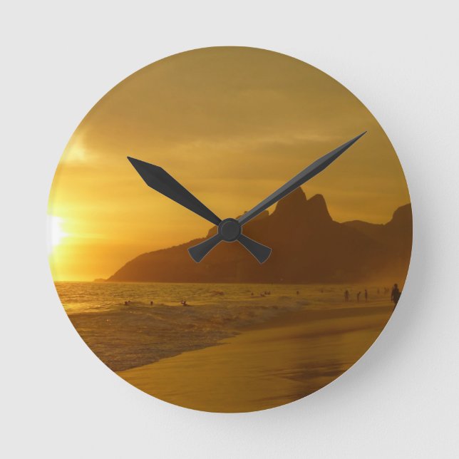 Sun Set at Ipanema Beach Brazil Round Clock (Front)