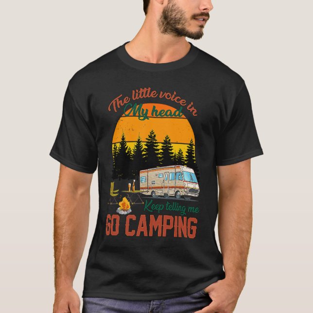 Sun Set Retro Camping  Camper  Little Voice In My  T-Shirt (Front)