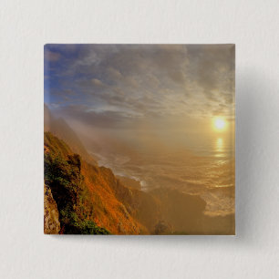 Sun sets over the Pacific Ocean from Heceta 15 Cm Square Badge