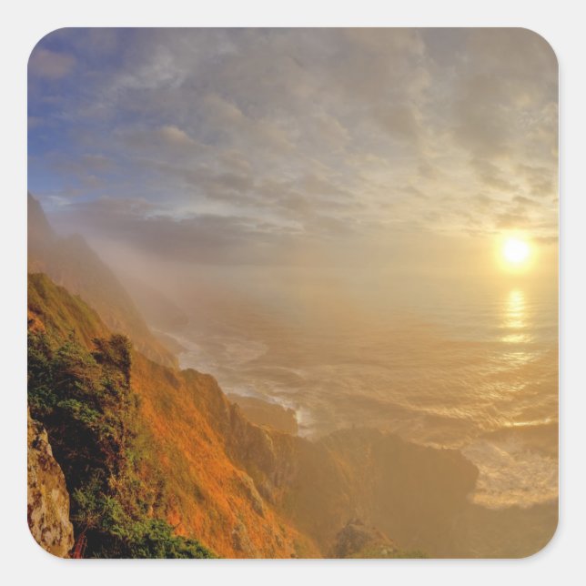 Sun sets over the Pacific Ocean from Heceta Square Sticker (Front)