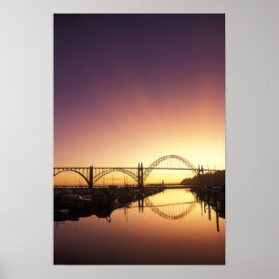 Sun setting behind the Newport Bridge, Oregon Poster