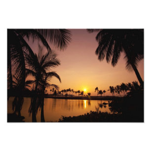 Sun setting on Anaeho'omalu Bay, Big Island, Photo Print