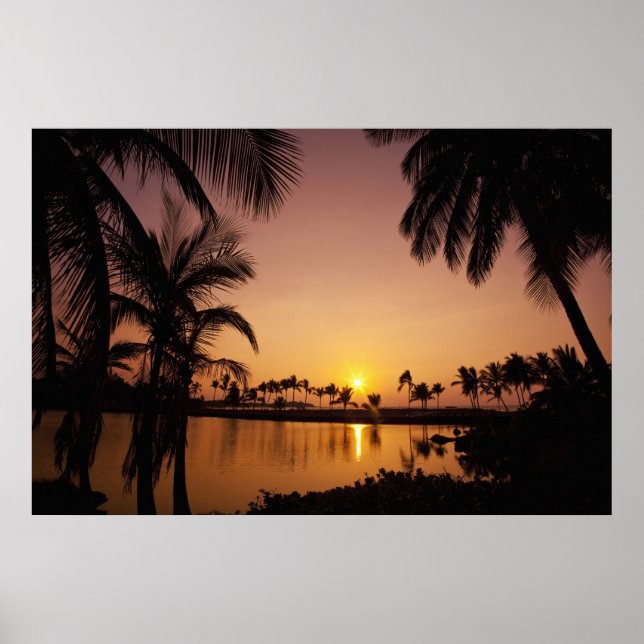 Sun setting on Anaeho'omalu Bay, Big Island, Poster (Front)