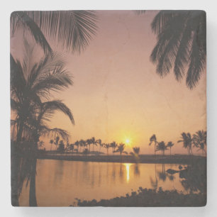 Sun setting on Anaeho'omalu Bay, Big Island, Stone Coaster