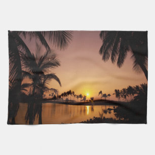 Sun setting on Anaeho'omalu Bay, Big Island, Tea Towel