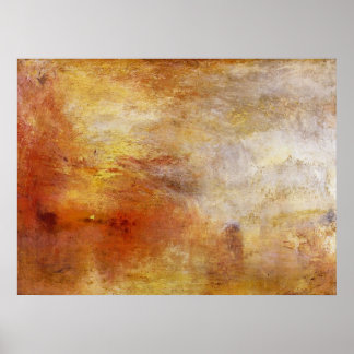 Sun setting over a lake by Joseph Mallord Turner Poster