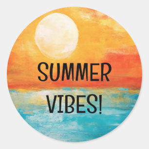 Sun Setting over the Ocean Summer Vibes Classic Round Sticker