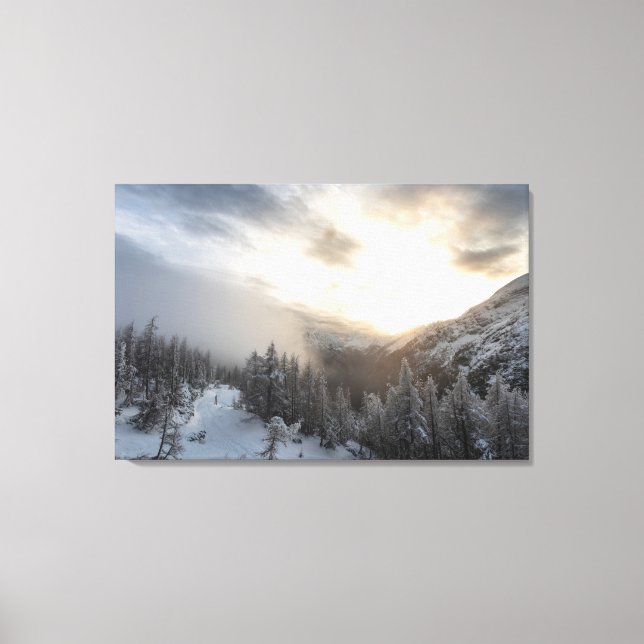 Sun shining at stunning winter scenery canvas print (Front)