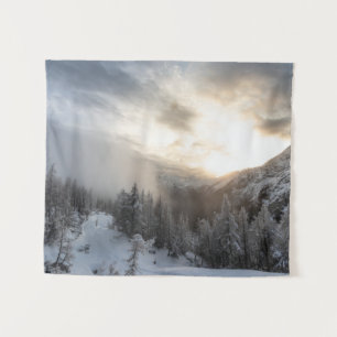 Sun shining at stunning winter scenery tapestry