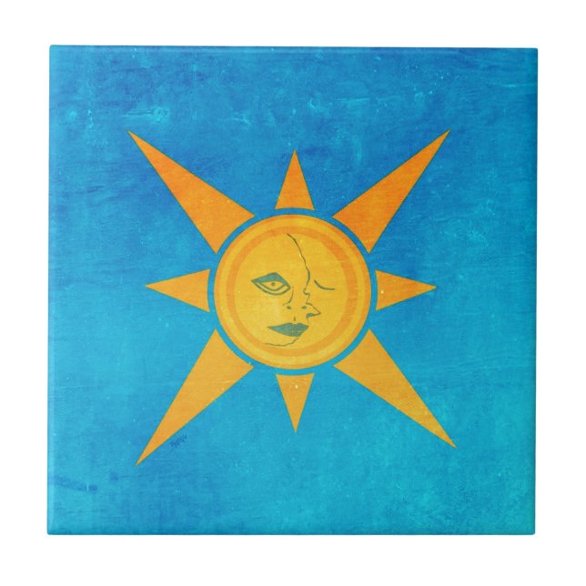 Sun Shining, Moon Sleeping--sun and moon symbol Tile (Front)