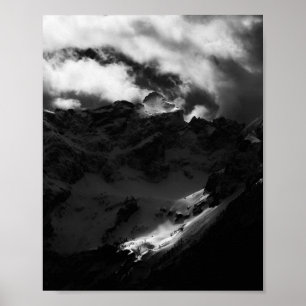 Sun shining on majestic mountain poster