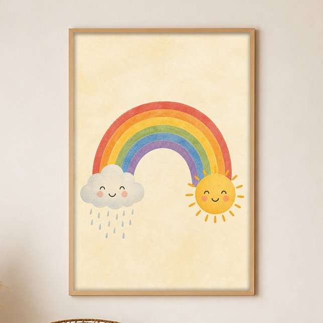 Sun Shower Rainbow Gouache Boho Art Poster (Shown framed for scale. Poster ships unframed; frames are an optional add-on.)