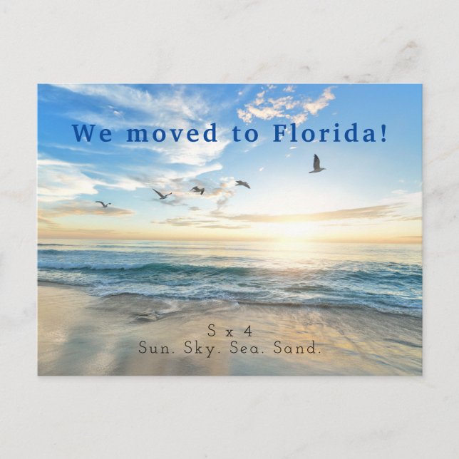 Sun. Sky. Sea. Sand. Beach Scene Announcement Postcard (Front)
