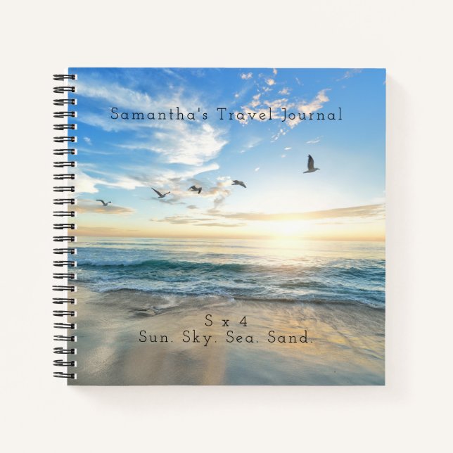 Sun. Sky. Sea. Sand. Beach Scene Notebook (Front)