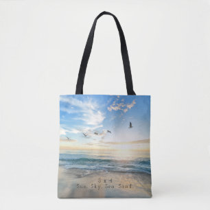 Sun. Sky. Sea. Sand. Beach Scene Tote Bag