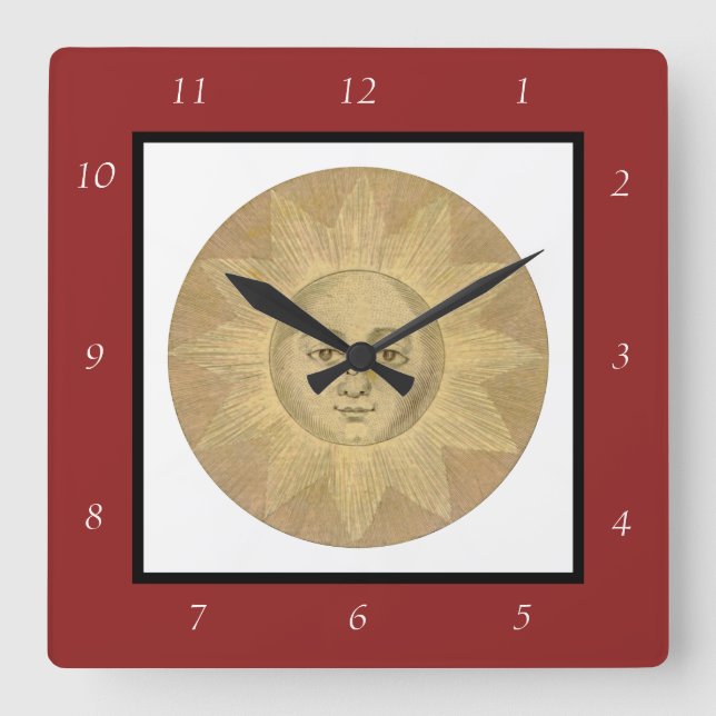 Sun - Solar Detail from Antique Map circa 1780 Square Wall Clock (Front)