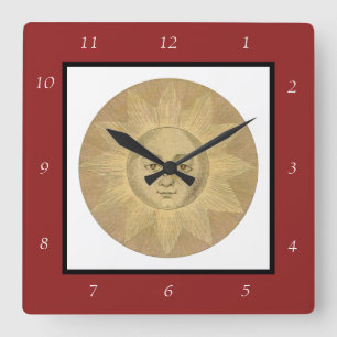 Sun - Solar Detail from Antique Map circa 1780 Square Wall Clock