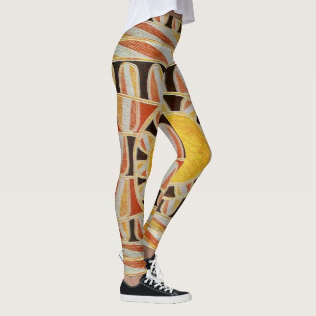SUN SOLAR ENERGY Abstract Geometric Yellow,White Leggings (Right)