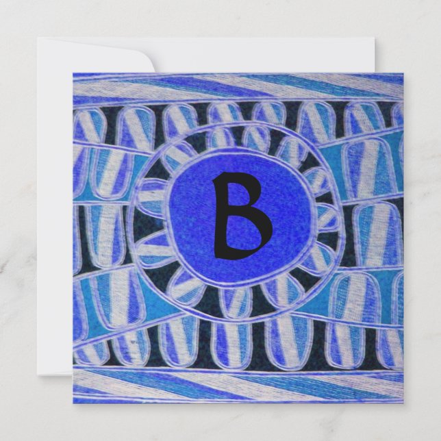 SUN SOLAR ENERGY MONOGRAM Aqua Blue Black Abstract Invitation (Front)