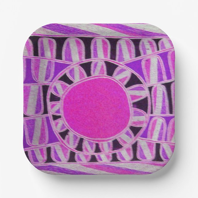 SUN SOLAR ENERGY Pink Purple White Black Paper Plate (Front)