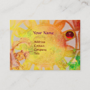 SUN SOLAR ENERGY RED RUBY MONOGRAM Yellow Blue Business Card