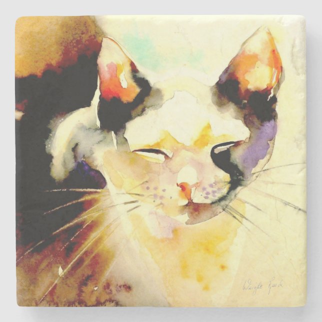 "Sun Spot" Cat Print Stone Coaster (Front)