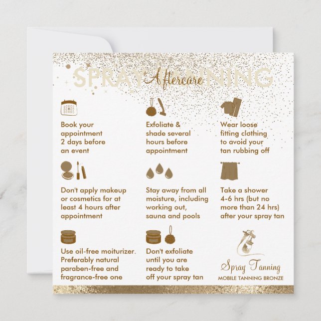 Sun Spray Tan Aftercare Instructions Tips Body Invitation (Back)