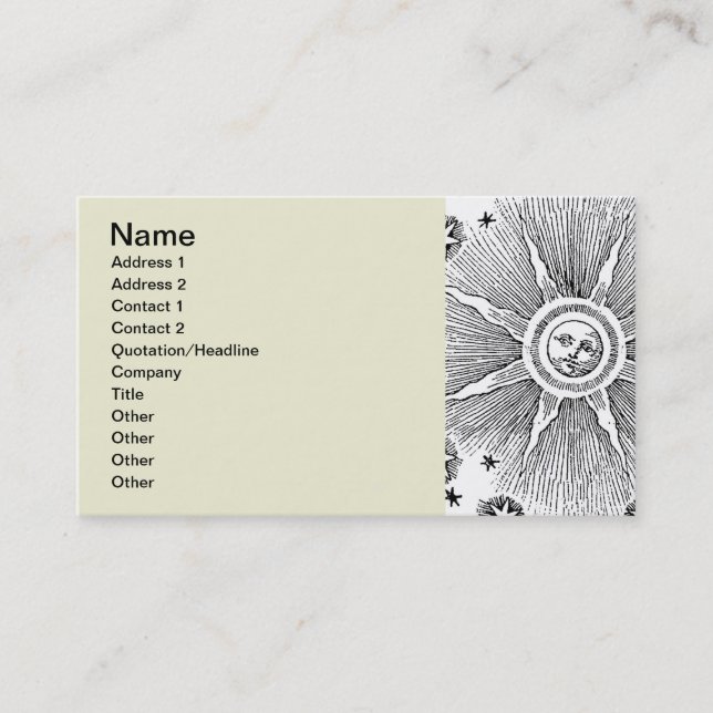 Sun Stars Antique Night Sky Mediaeval Zodiac Business Card (Front)