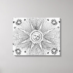 Sun Stars Antique Night Sky Mediaeval Zodiac Canvas Print