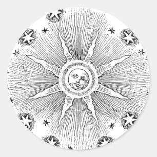 Sun Stars Antique Night Sky Mediaeval Zodiac Classic Round Sticker