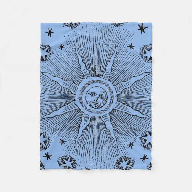 Sun Stars Antique Night Sky Mediaeval Zodiac Fleece Blanket (Front)