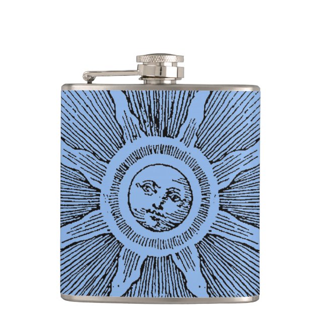 Sun Stars Antique Night Sky Mediaeval Zodiac Hip Flask (Front)