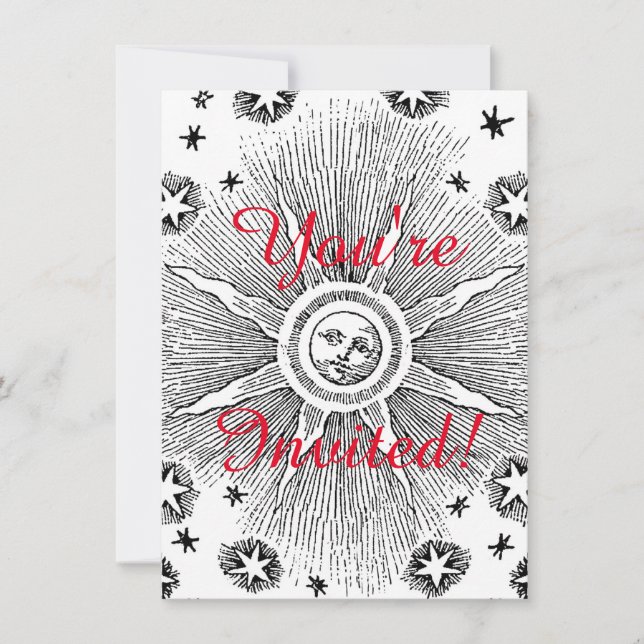 Sun Stars Antique Night Sky Mediaeval Zodiac Invitation (Front)
